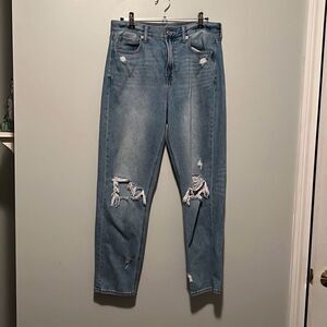 American Eagle Womens Light Wash Blue 5 Pocket Distressed Mom Jeans